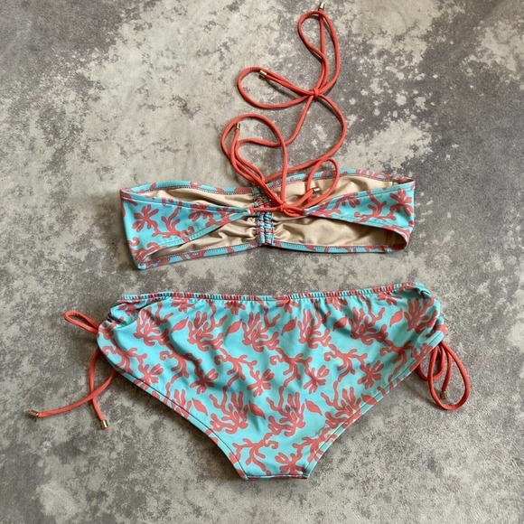 Milly Cabana 2 Piece Bikini Swimwear Coral Print Size m Top, L bottom - Picture 4 of 10